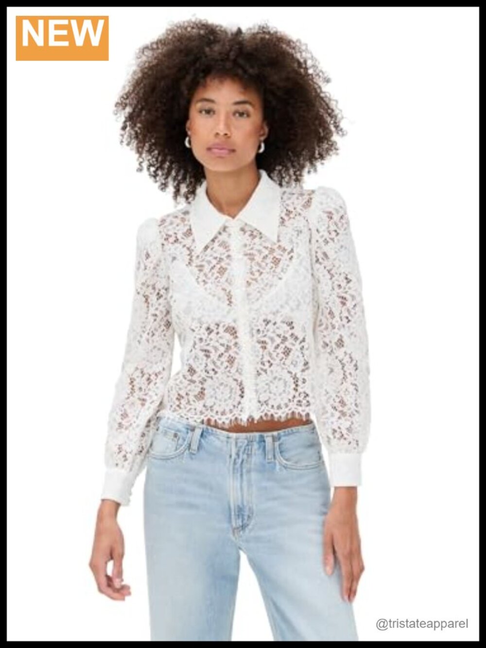 Women's Anita Scalloped Hem Lace Button Up Blouse